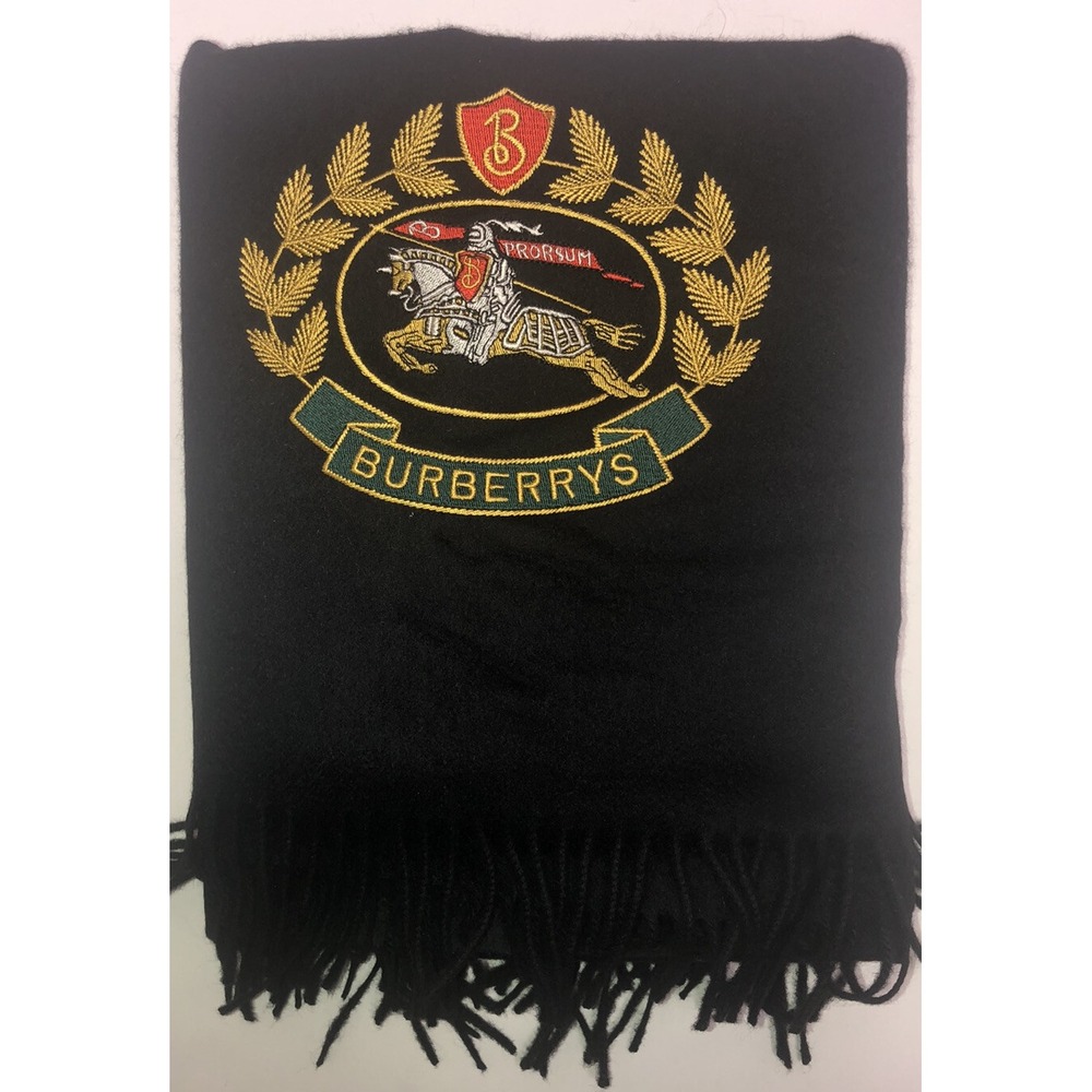 Burberry Stole Scarf Wrap Black Embroidered Crest 100% Cashmere Scotland NEW - Picture 8 of 11